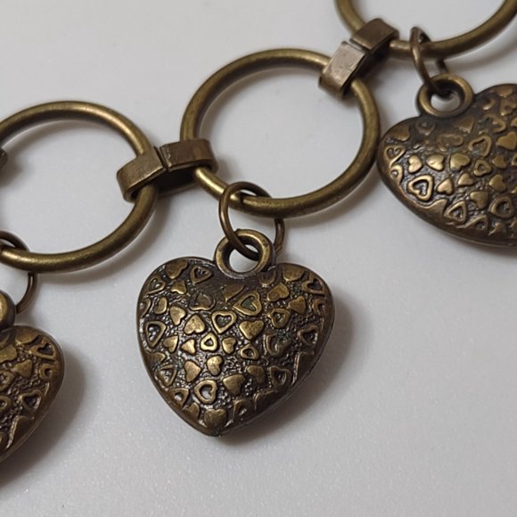 Dark Gold Tone Dangling Hearts Necklace Adjustable 17.5 To 19 Inches Long - Picture 4 of 10